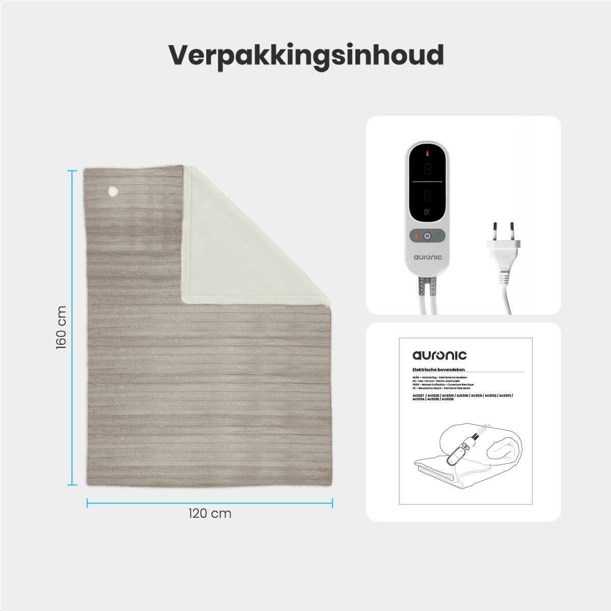 Auronic Elektrische Deken - 160 x 120cm - 1 Persoons Warmtedeken - 3 Warmtestanden - Verwarmingsdeken - Pluche - Taupe – foto 7