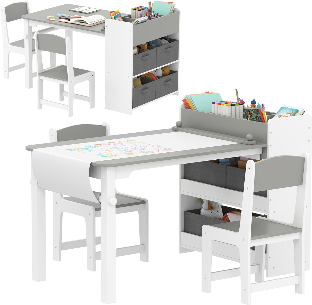 AIYAPLAY - Kindertafel en stoelenset - 102,5x58x64cm - MDF - Grijs