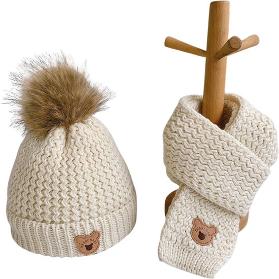 Bonnet & Écharpe Bébé GG - Bonnet Bébé - Bonnet Bébé - Chapeau Garçon - Chapeau Fille - 1 à 6 ans - Beige