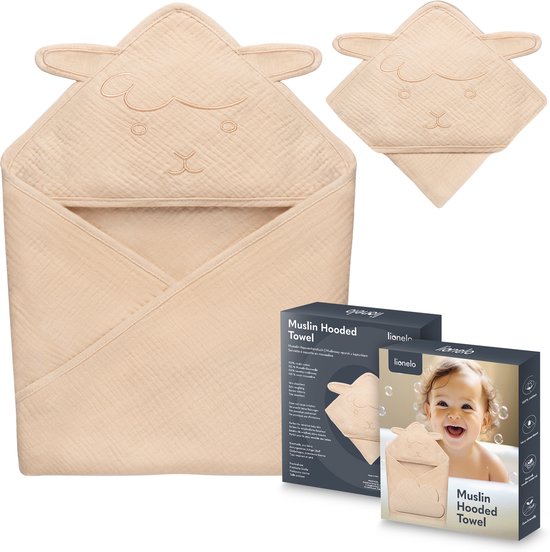 Lionelo Serviette Bébé à Capuche en Mousseline – Serviette douce avec capuche en 100 % coton – Cape de bain respirante, hypoallergénique & sans irritation – Excellente absorption – Pour nouveau-nés & enfants – 75x75 cm