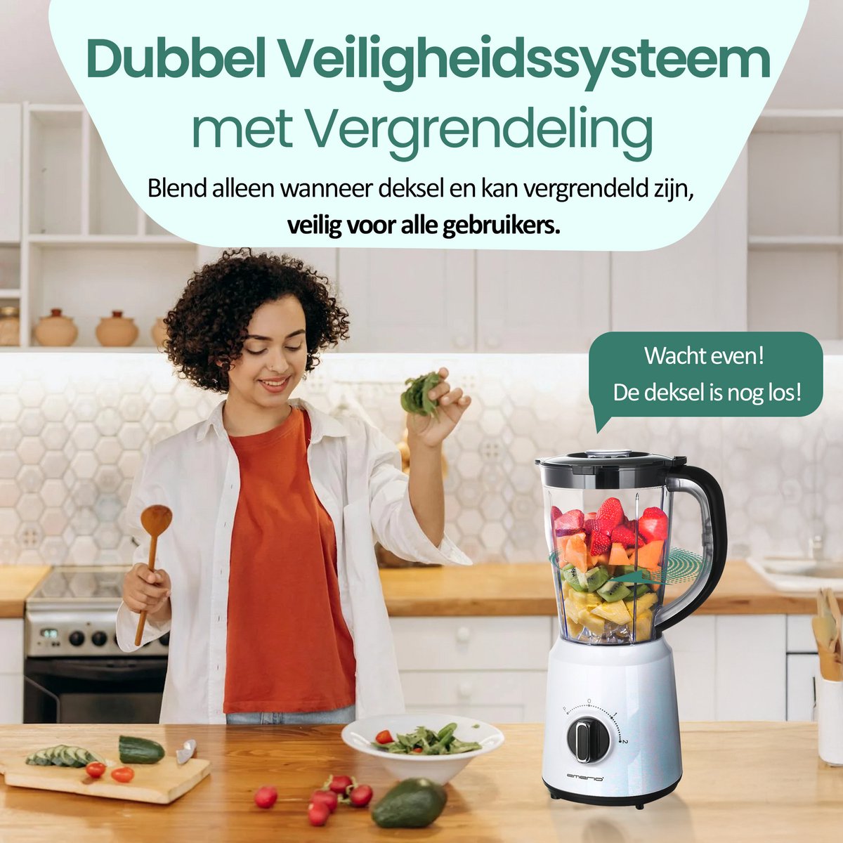 Emerio Blender 1.5L - Smoothie Maker met 2 Snelheden - RVS Messen en Vaatwasmachinebestendig - 500W - Blender-to-Go BL-124816.7 - Wit – foto 4