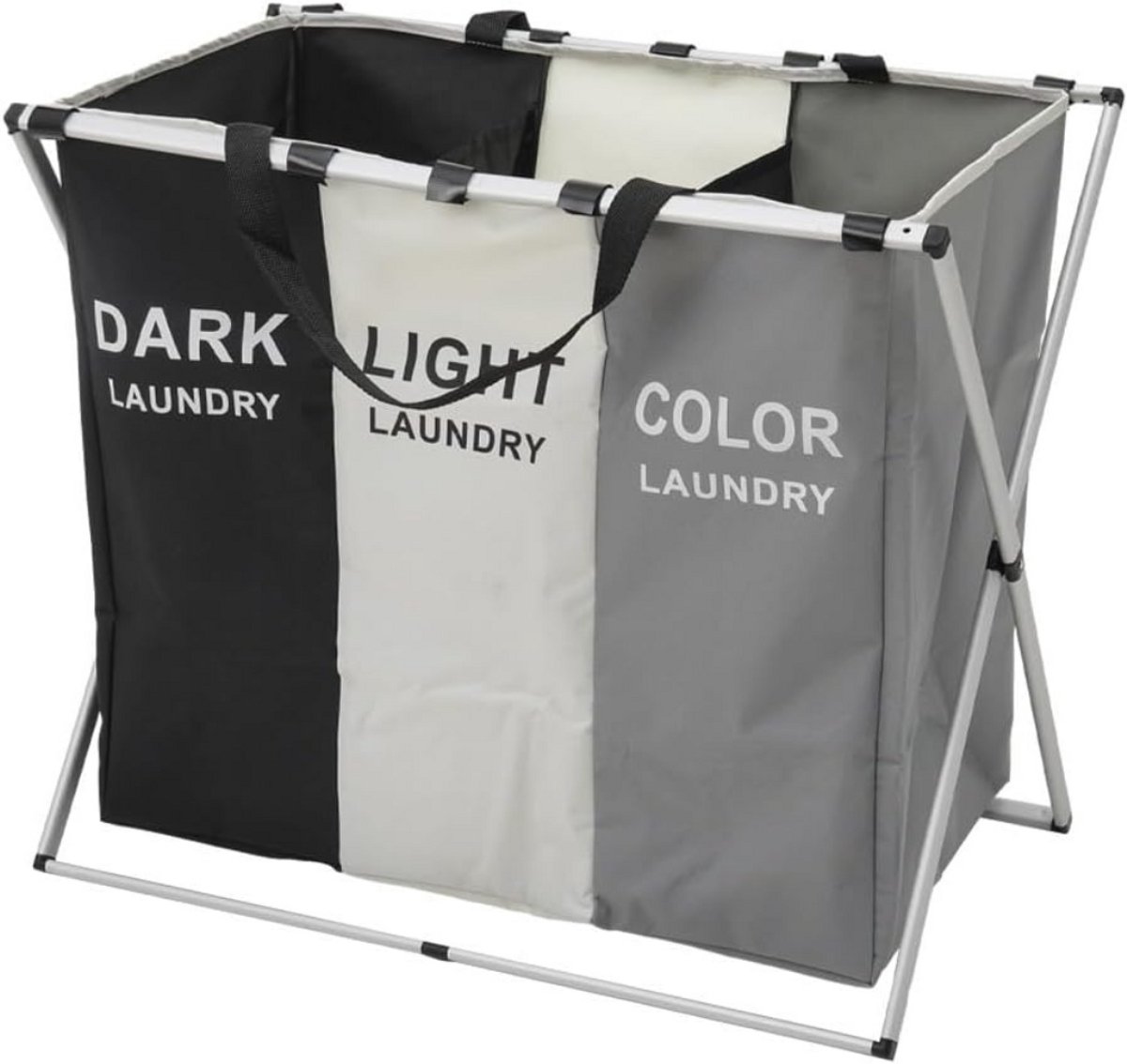 CLGP® Wasmand 3 Vakken - Wassorteerder - 60L - Zwart Wit Grijs