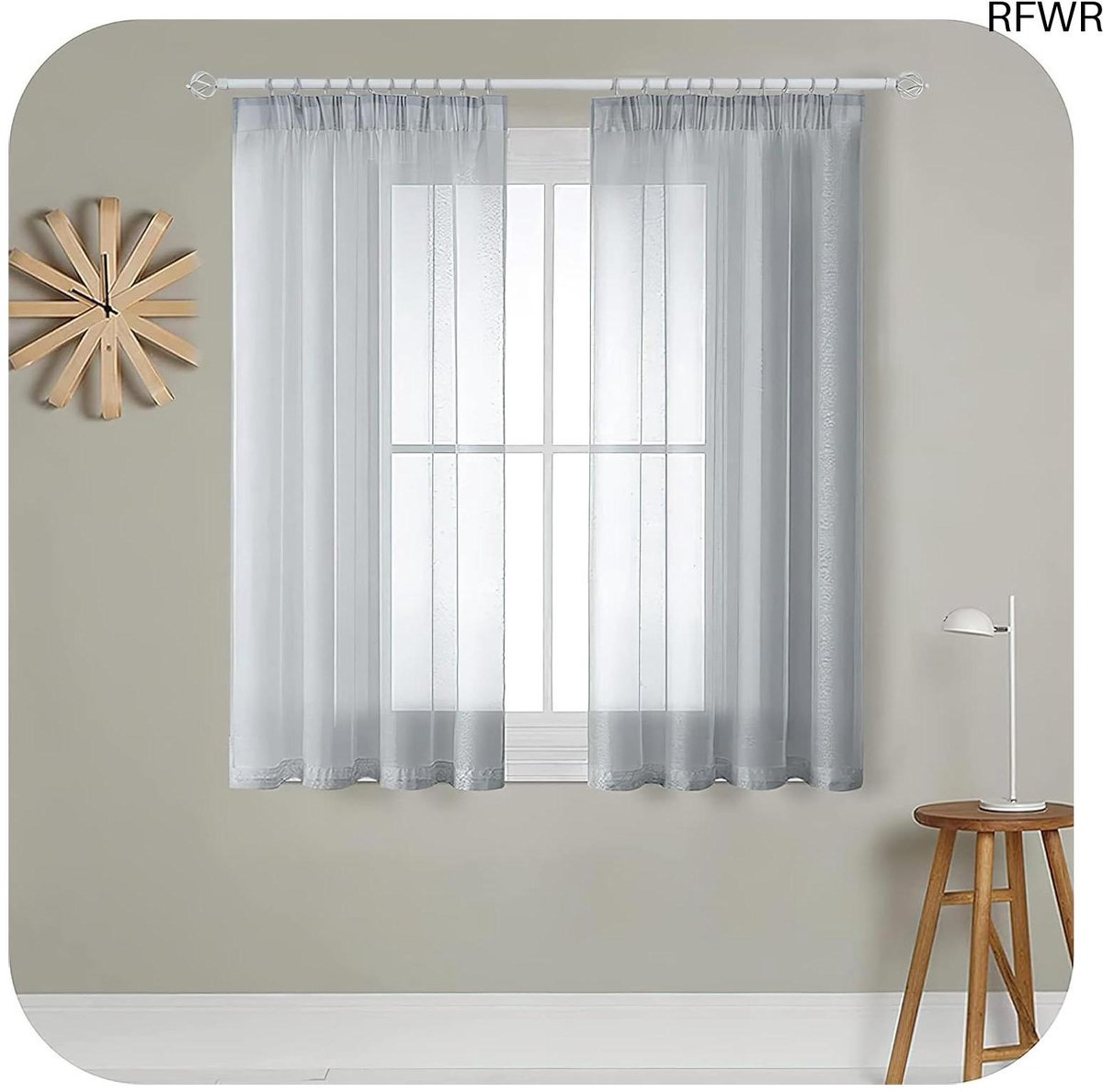 RFWR Lichtgroene Gordijnen voor Ramen - Semi-Transparant Voile 140 x 145 cm - 2 Stuks - Modern Design voor Slaapkamer en Keuken