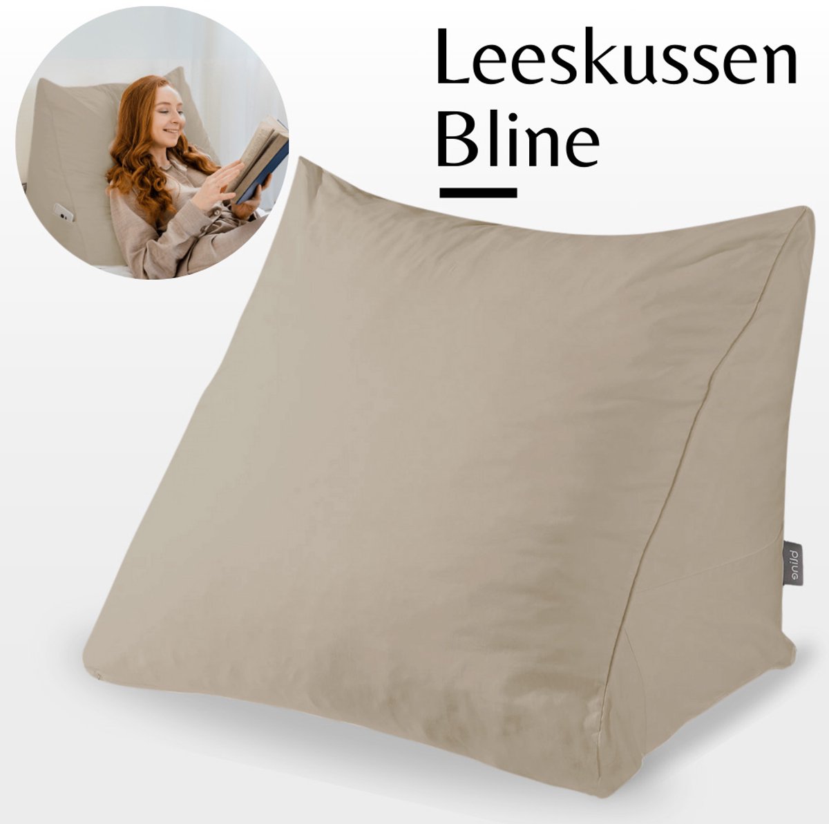 Bline Leeskussen Beige – Ergonomisch Leeskussen voor in Bed – Traagschuim – Bookseat – Boekkussen – Lekker Lui Lezen Kussen – Leeskussen Bed – Met Zijvak – Beige