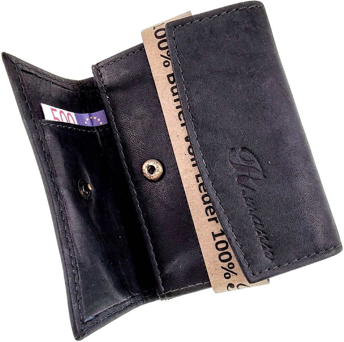 Compacte Portemonnee Unisex - Donkerblauwe Buffelleer Portemonnee - Met RFID Anti-Skim Bescherming