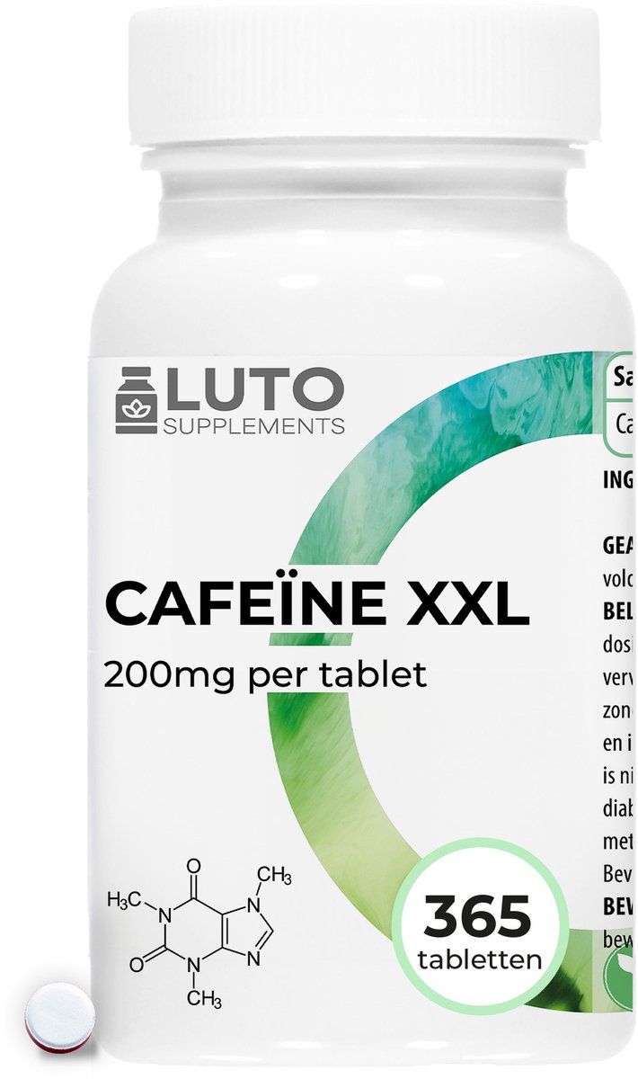 Goedkoopste Cafeïne Pillen - 200 mg - 365 Caffeine tabletten - Laboratoriumgetest (gehalte aan werkzame stoffen zuiverheid) - Zónder ongewenste toevoegingen - Hóge dosering - Veganistisch - Premium kwaliteit - LUTO Supplements