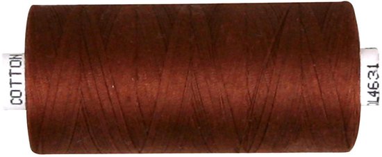 Fil à coudre en coton marron sur une bobine, "COTTON" et "L46 31" sur l'étiquette.