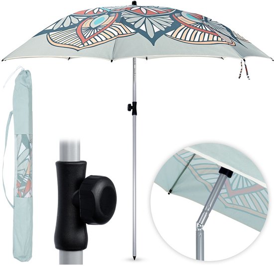 GIANTEX Parasol, 198 cm, strandparasol met verankering, kantelbare tuinparasol, terrasparasol, marktscherm met draagtas, ronde zonwering UV50 , blauw, Groß