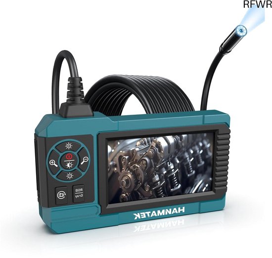 HANMATEK 1080P industriële endoscoop, 4,3 inch TFT-scherm, 16,5 voet flexibele kabel, 8 mm camera met verstelbare LED-verlichting, 1 miljoen pixels, foto/video-opname, USB-C opladen IE02