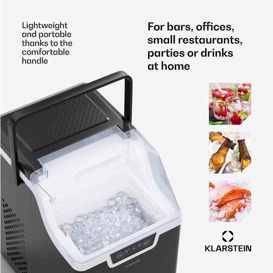 Klarstein Wallberg Nugget Ice Maker - Ijsblokjesmachine - Snelle modus - Ijsblokjes binnen 4 minuten - 200 Watt compressor - Tot 12 kg ijsblokjes per dag - Modern & draagbaar design - Beschikbaar in 2 kleuren - Zwart van Klarstein — afbeelding 4