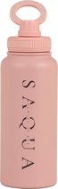 Saqua – Gourde pour Adultes avec support pour téléphone – Sans BPA – Acier inoxydable – Pink Bloom – 1 litre