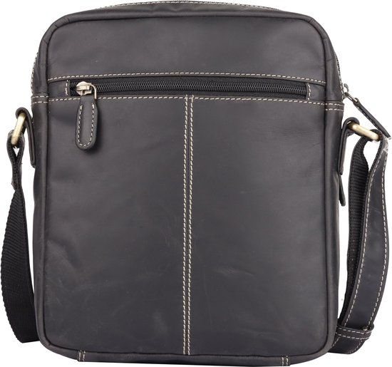 Sac bandoulière NUBA Hunter - Sac bandoulière 100% Cuir - Nature 3335 - Sac moyen en cuir de buffle - Zwart anthracite