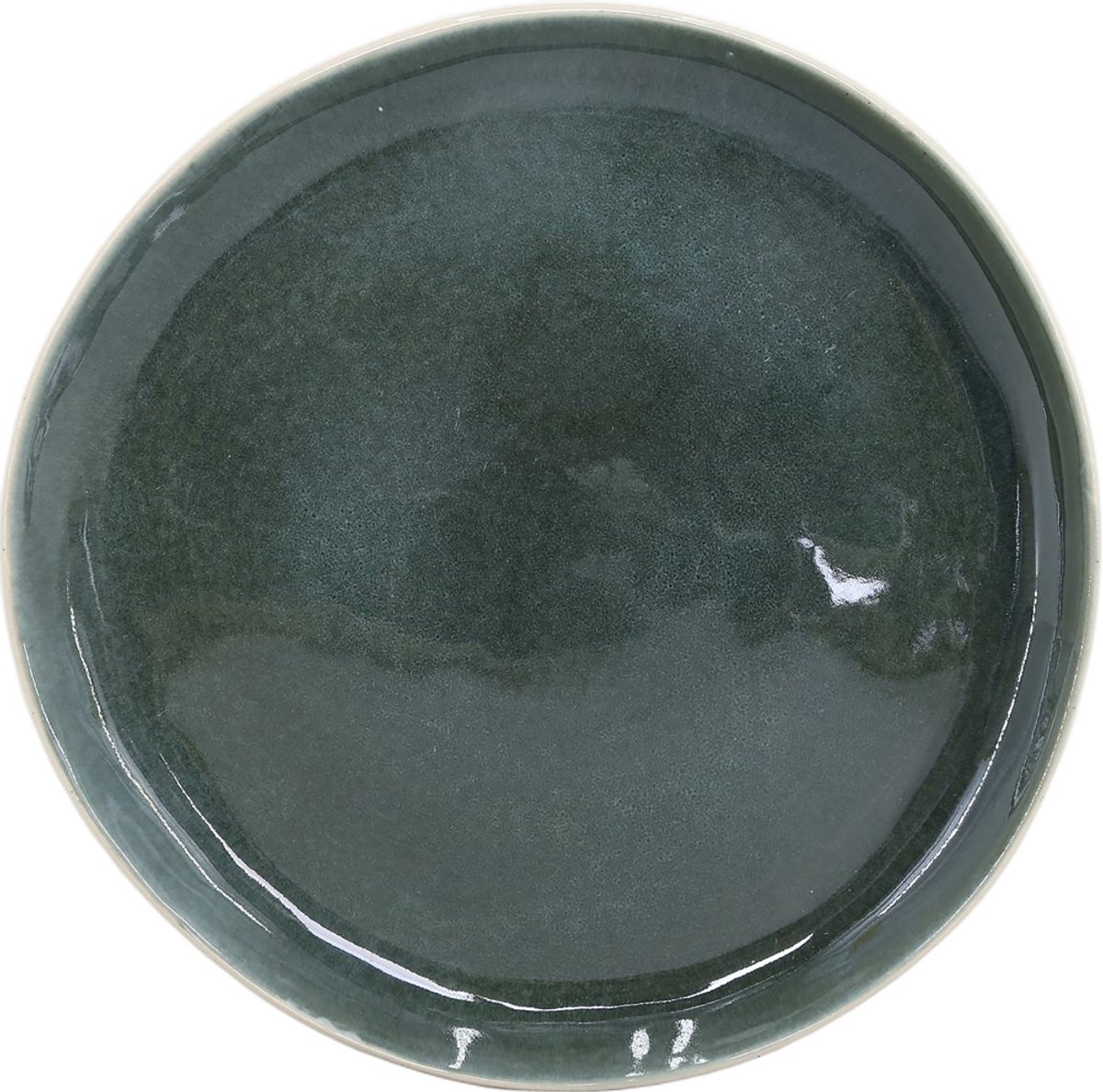 Coralia – Grote ronde serveerschaal / Grote plaat Ø34,5 cm – Porselein met reactief glazuur – Groen & Beige