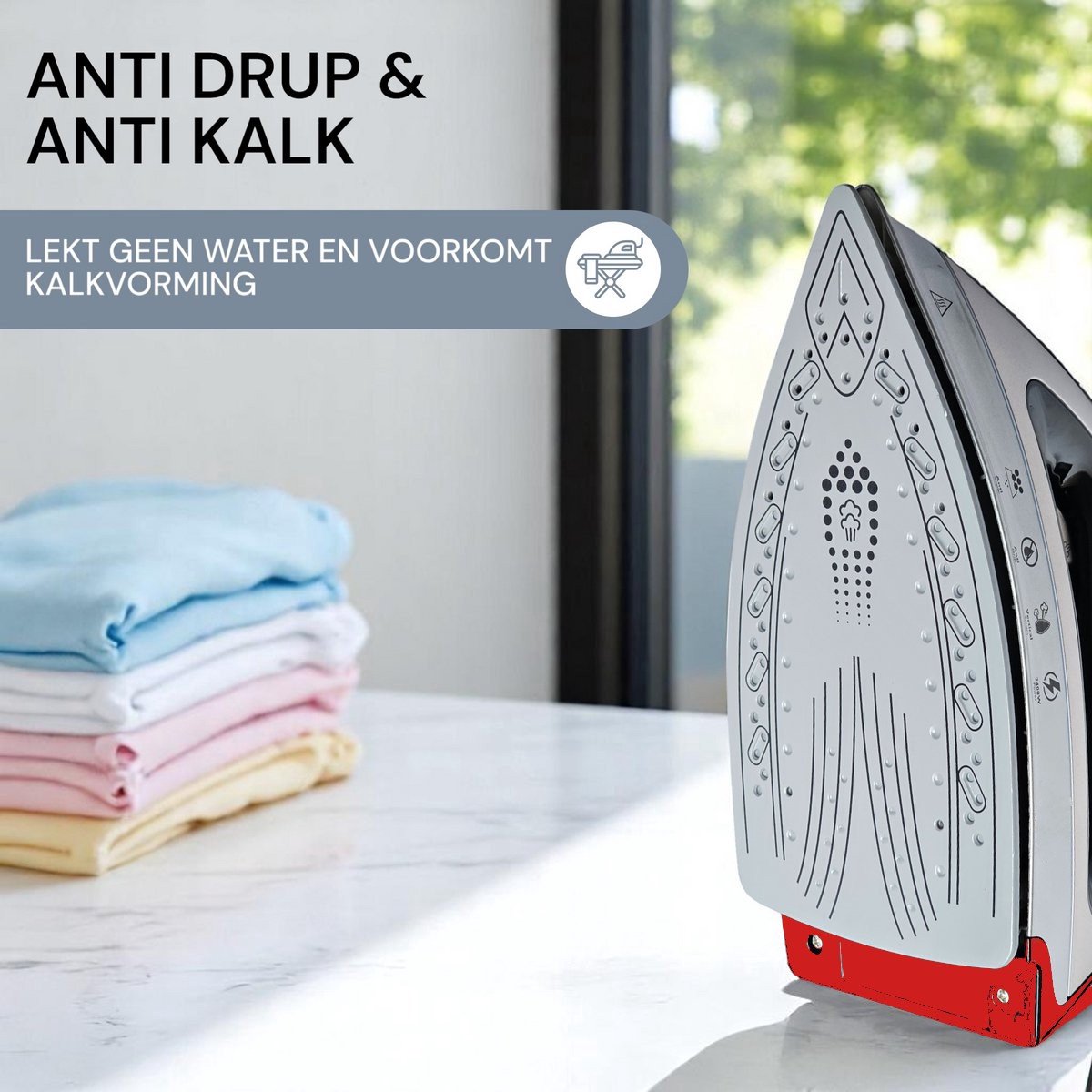 Royalty Line® DBST2300W Stoomstrijkijzer met Stoomgenerator - Strijkijzer - 2400W - Stoomstrijkijzers Met 1,2L Watertank - Iron - Keramische Zoolplaat - Rood — afbeelding 4