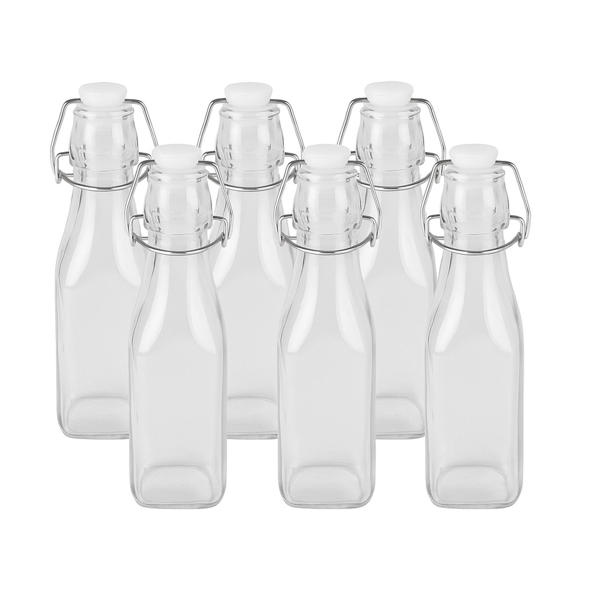 Kleine Glazen Beugelflessen - Set van 6 - 250 ml - Luchtdicht met Beugelsluiting – Ø 5,5 x 20 cm – Glazen Beugelfles - Waterfles - Herbruikbare Glazen Flessen - Transparant