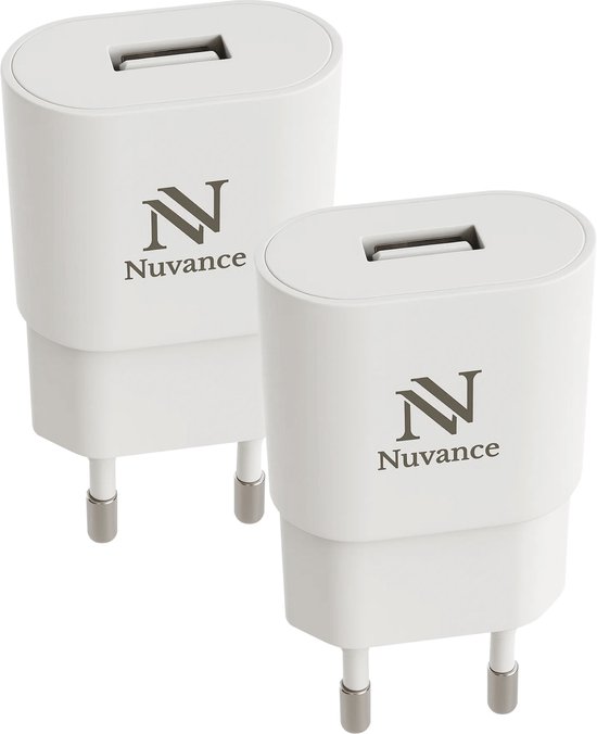 Nuvance Usb Adapter- 2 Stuks - Usb-A Oplader - 5W - USB Stekker & USB Lader - Opladers - Wit