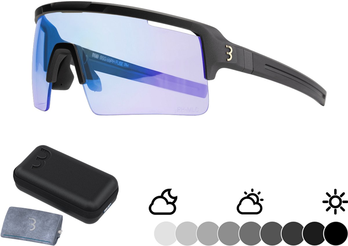 BBB Cycling Fotochromatische Fietsbril - Lichtgewicht Wielrenbril met Meekleurende Glazen - Anti Condens - MLC Blauw- Fuse PH BSG-65PH
