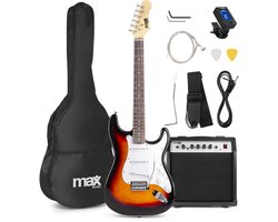 Elektrische gitaar met gitaar versterker - MAX Gigkit - 4/4 - Perfect voor beginners - incl. gitaar stemapparaat, gitaartas en plectrum - Sunburst