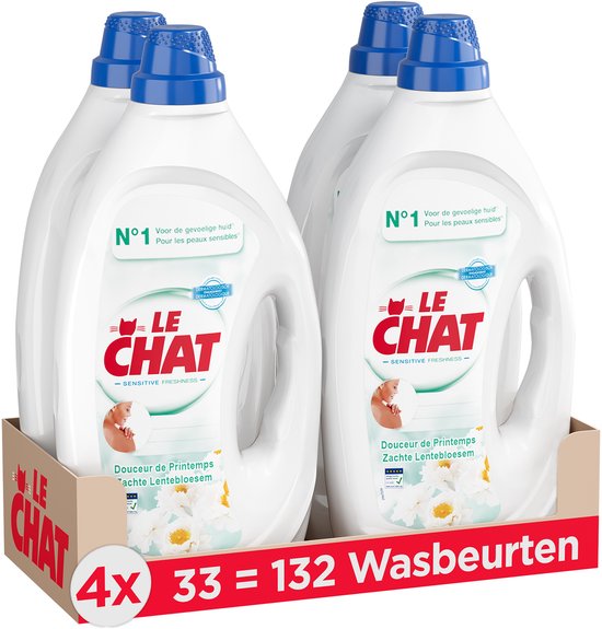 Le Chat Gel Sensitive Freshness - Vloeibaar Wasmiddel - Geschikt Voor Alle Was - Voordeelverpakking - 4 x 33 Wasbeurten