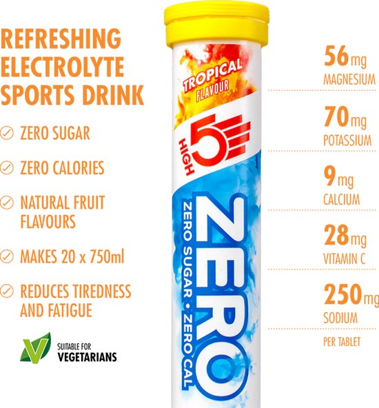 HIGH5 - ZERO Elektrolyten - Suikervrije Hydratatie Bruistabletten - Met Kalium, Calcium & Magnesium - Tropische Smaak - 1x20 Stuks - Ideaal voor Sport & Herstel van High5 — afbeelding 3
