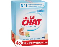 Le Chat Marseille & Aloe Vera Waspoeder – Wasmiddel Poeder – Marseille Zeep & Aloe Vera – Krachtige Reiniging – Dermatologisch Getest – Voordeelverpakking – 4 x 2,28 kg – 152 Wasbeurten