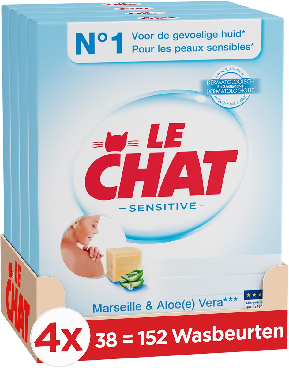 Goedkoopste Le Chat Marseille & Aloe Vera Waspoeder - 4 x 2.28 kg (152 wasbeurten