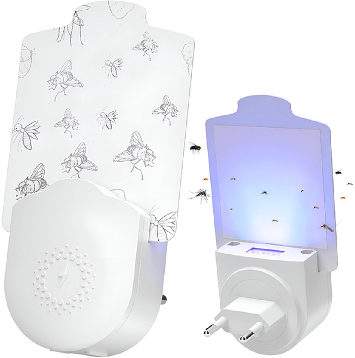 Home & Marker - Elektrische Insectenval met UV-Licht - Stille Vliegenvanger - Dubbele Functie Nachtlampje - Inclusief 3 Kleefplaten - TRAPKO