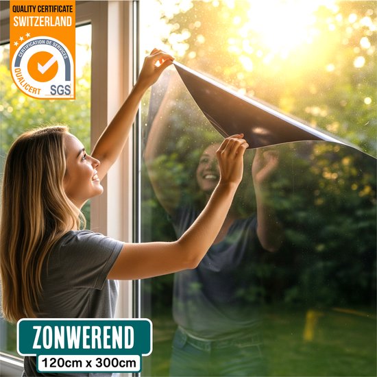 Homewell Zonwerende HR+ HR++ en HR+++ Raamfolie 120x300cm - UV protectie - Isolerend & Zelfklevend- Zwart Tint 39%