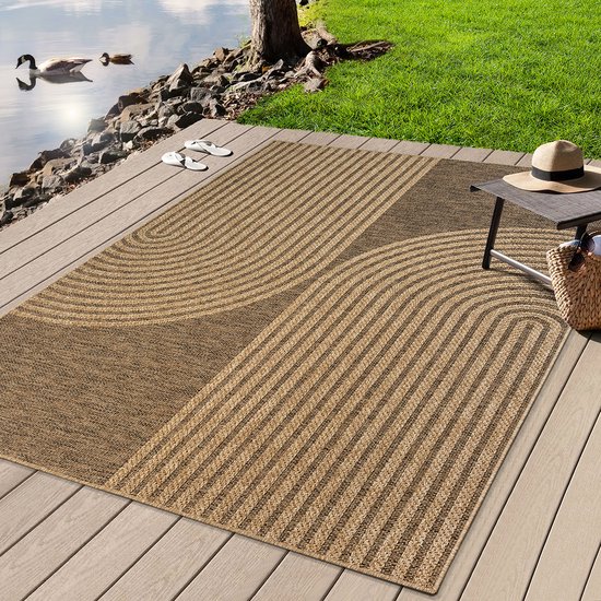 Mia's Teppiche Soil – Tapis d'intérieur et d'extérieur robuste avec motif de lignes modernes, naturel 120 x 170 cm