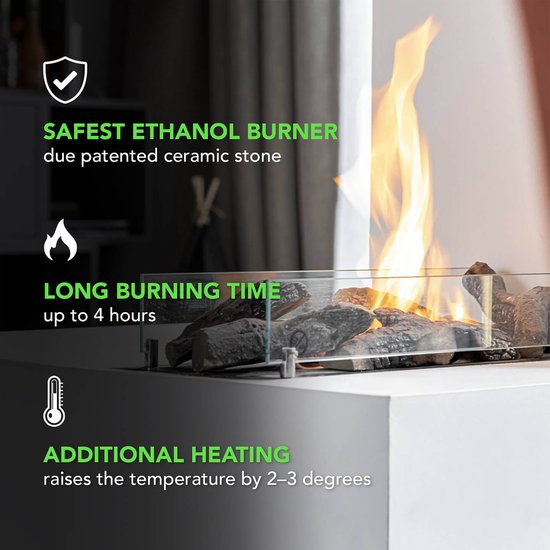 Cheminée au bioéthanol Xaralyn Cadiz Classic - Habillage de cheminée en MDF Witte - Chauffage 3 KW