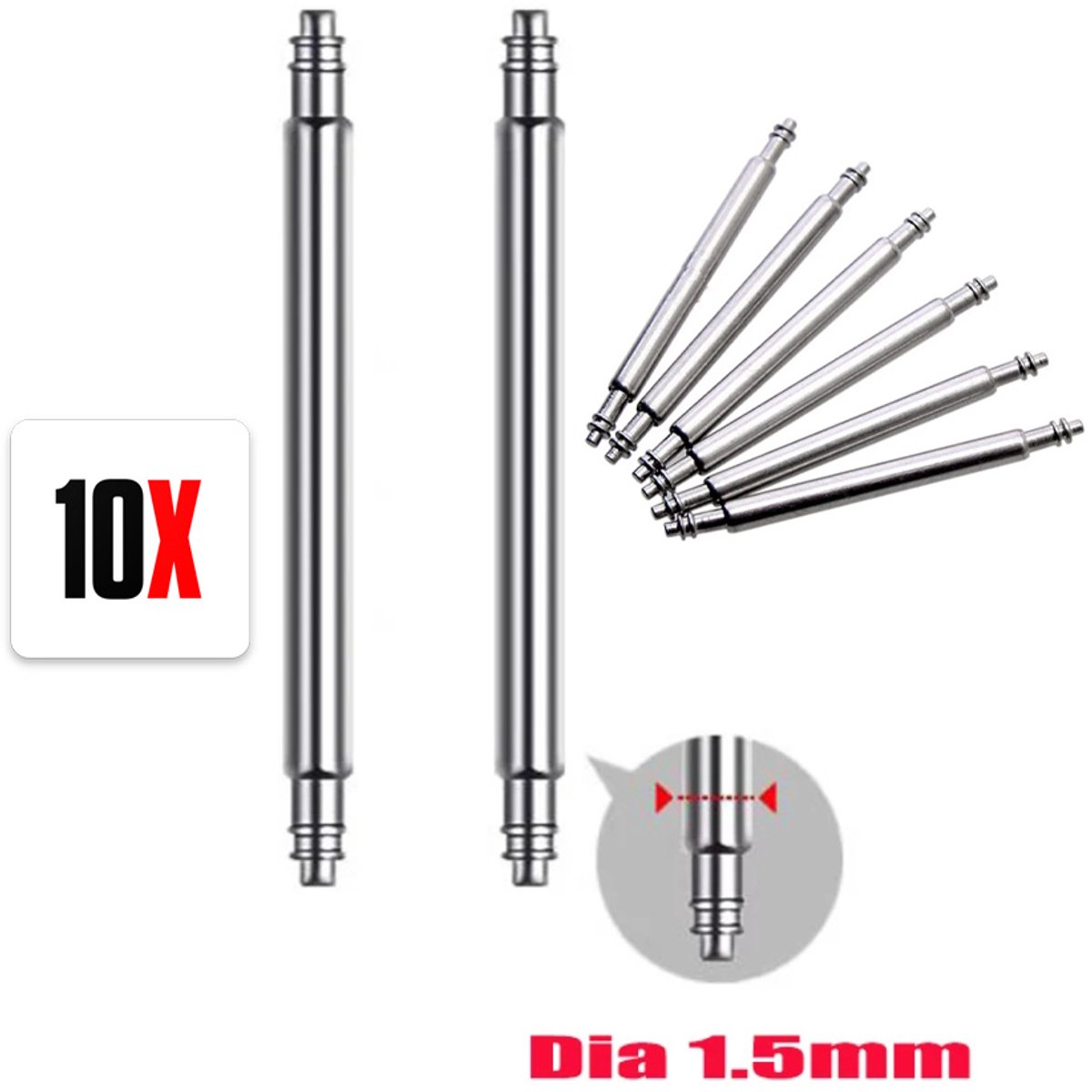 Actie4you® - Springbar - Horloge pin - Horlogeband Pinnen - 10 Stuks - 1.5MM DIKTE - 22MM