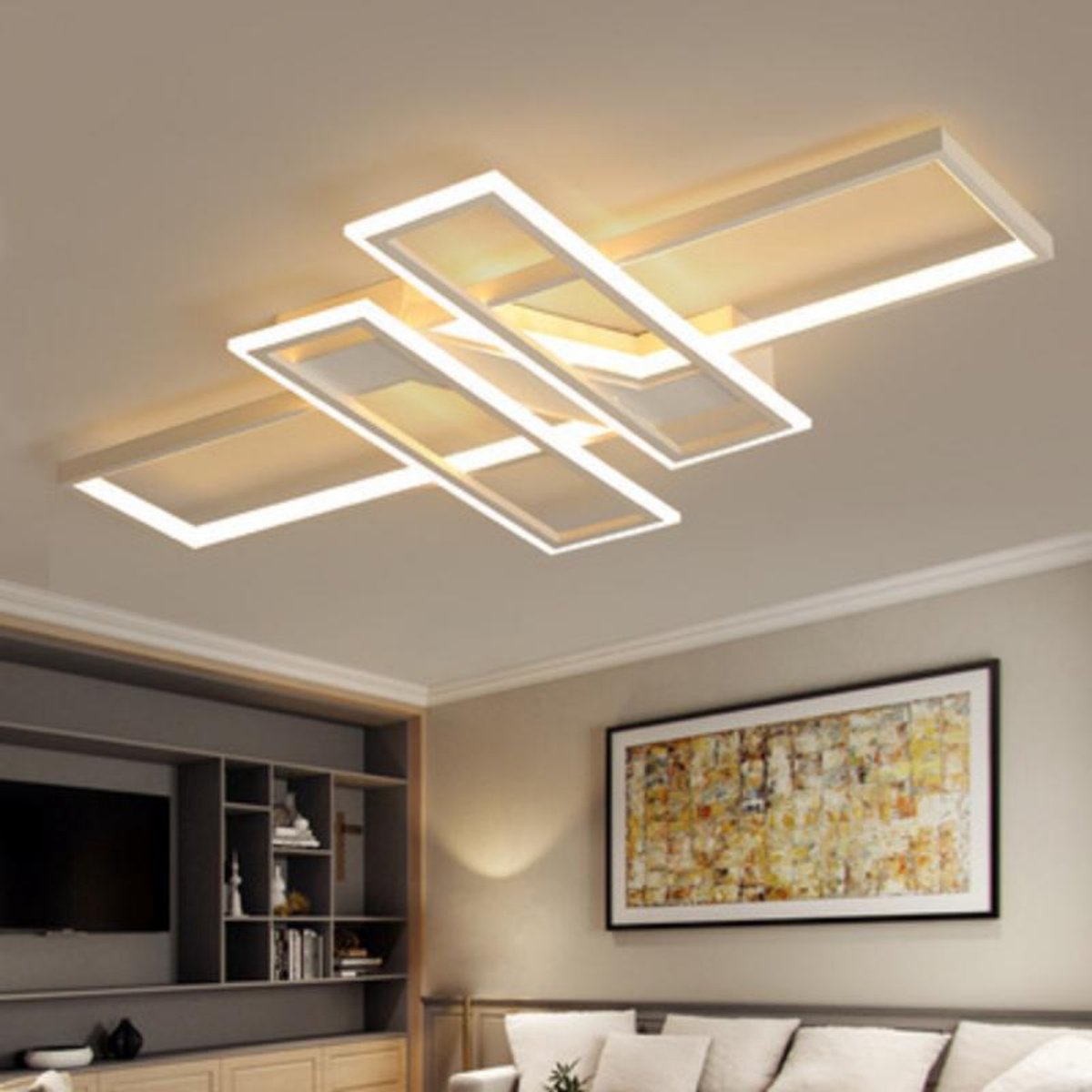 Haobosic - Rechthoekige witte LED plafondlamp 65W, warm wit licht, ideaal voor in de woonkamer, slaapkamer of keuken