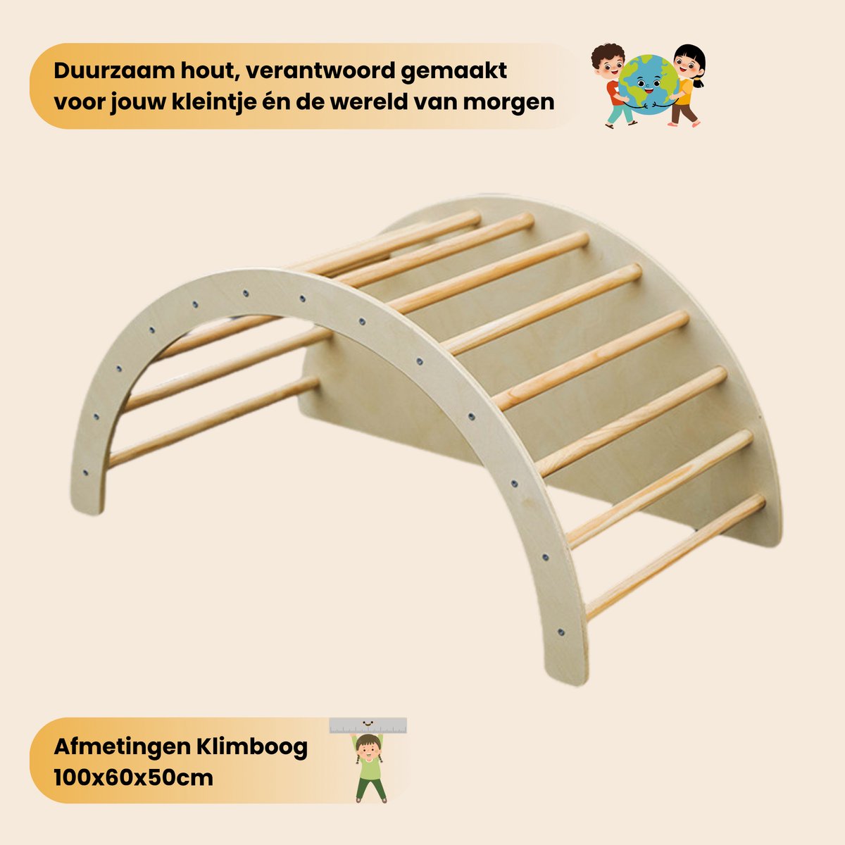 Wobli 5-in-1 Houten Klimboog & Klimrek - Inclusief Kussen - Montessori & Pikler Geïnspireerd - Prikkelarm Speelgoed - Scandinavisch Design - Duurzaam Hout - Vanaf 18 Maanden — afbeelding 8
