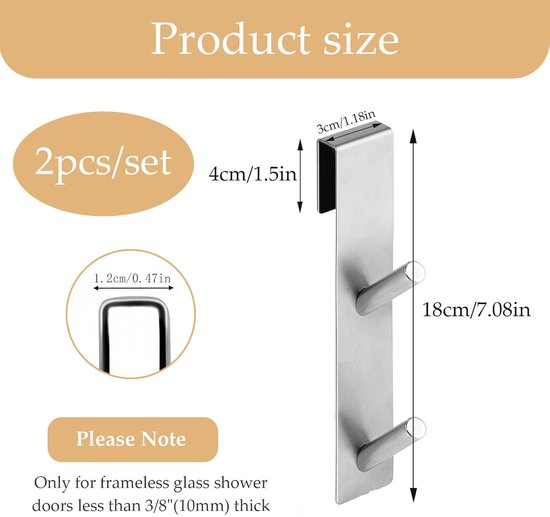 TRANKIELO® - Set van 2 Douchehaken – 17,8 cm – Roestvrij Staal