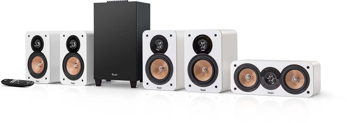 Teufel ULTIMA 20 CONCEPT Surround 5.1 Systeem - Home cinema set met Subwoofer en geïntegreerde AV-ontvanger - Bluetooth aptX, HDMI ARC CEC, USB-C - wit