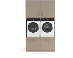 Wasophoogte® Wasmachine Kast Venice - Wasmachine verhoger - Wasmachine ombouw - 700(D)*1330(B)*2350(H) mm - Taupe