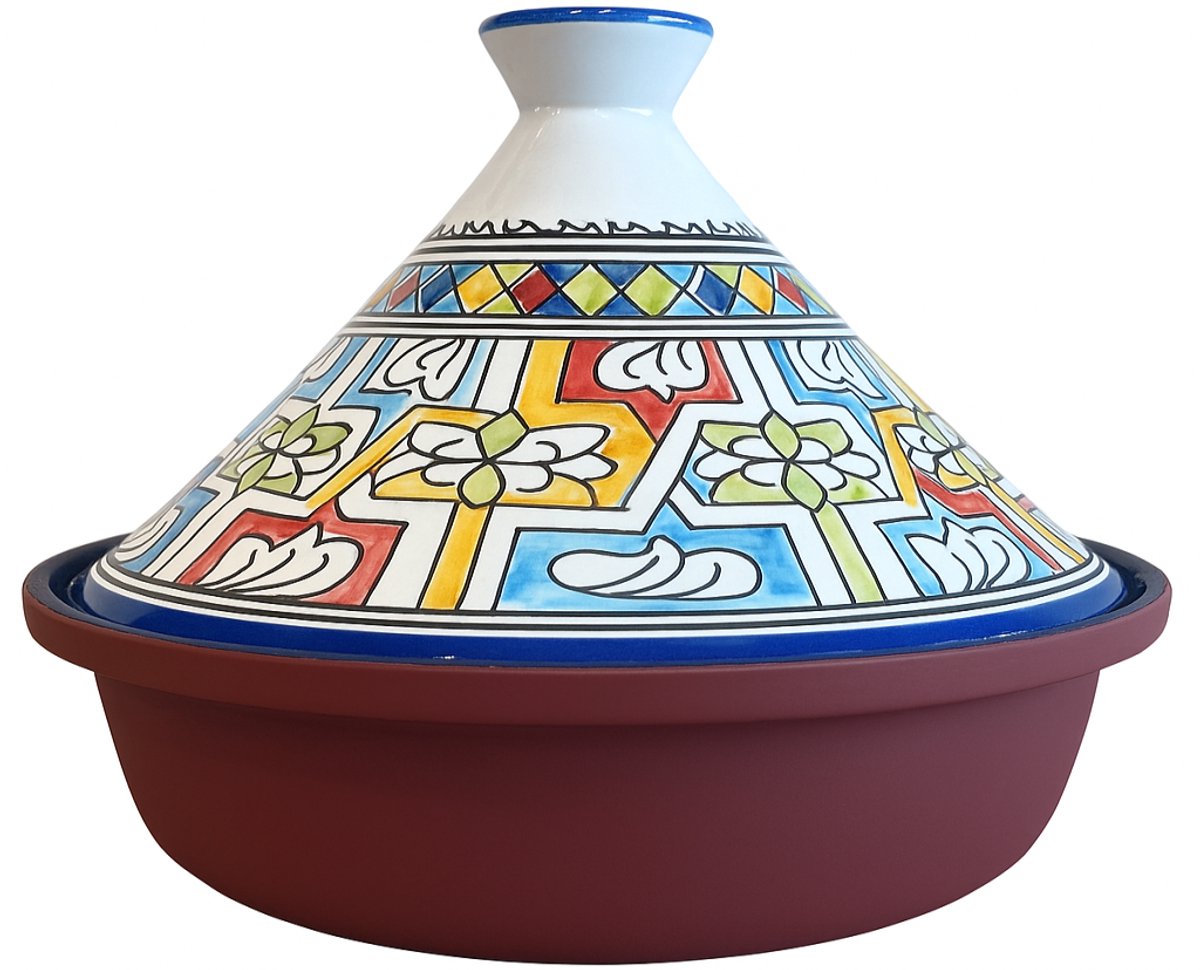 Tajine 30 cm – Marokkaans Handgeschilderd – Keramiek & Aluminium – Andalusisch Mozaïekdesign - Geschikt voor alle warmtebronnen
