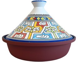 Tajine 30 cm – Marokkaans Handgeschilderd – Keramiek & Aluminium – Andalusisch Mozaïekdesign - Geschikt voor alle warmtebronnen