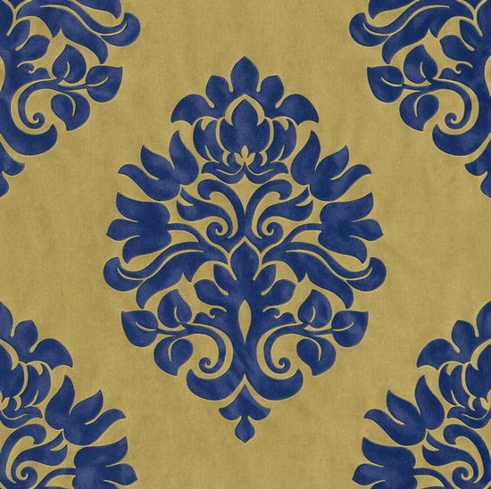 Papier peint baroque Blauw et or, ornements classiques 545722