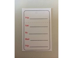 Hangetiket 40x60mm - zwart met rood bedrukt - 1000 stuks losse hangkaartjes in 1 doos - confectielabel/hangkaartje/prijslabel/prijskaartje/hanglabel/textiellabel