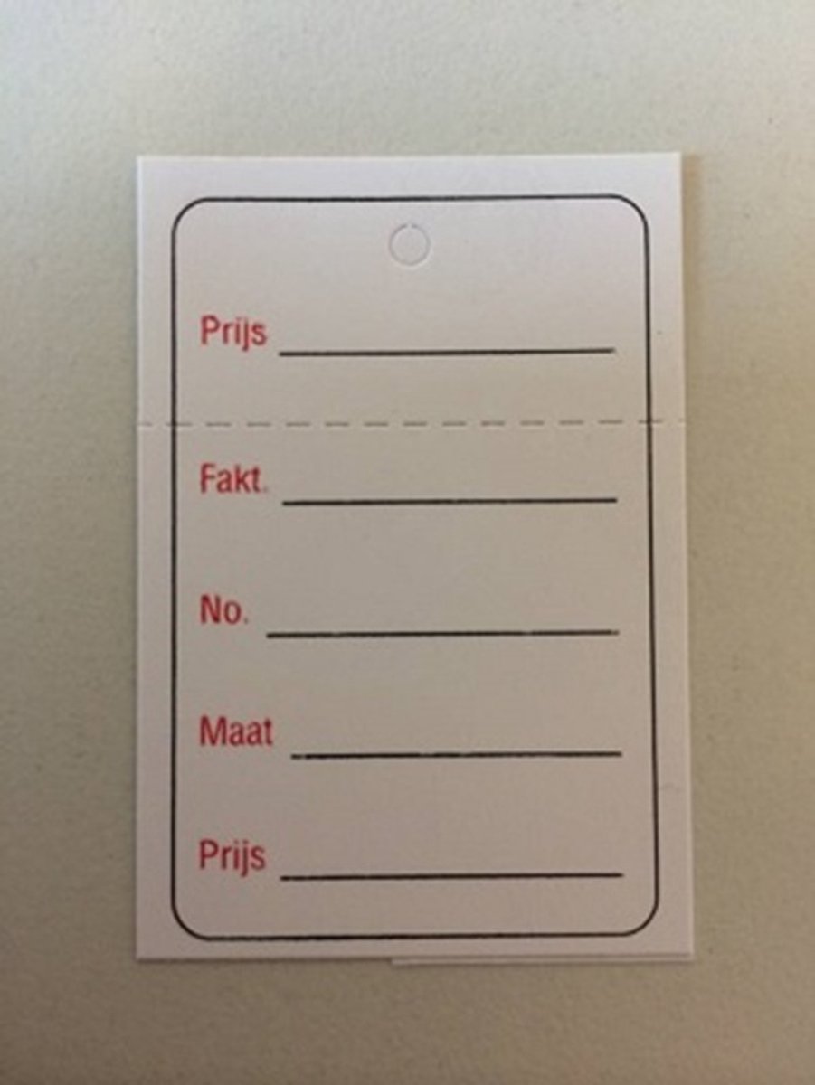 Hangetiket 40x60mm - zwart met rood bedrukt - 1000 stuks losse hangkaartjes in 1 doos - confectielabel/hangkaartje/prijslabel/prijskaartje/hanglabel/textiellabel