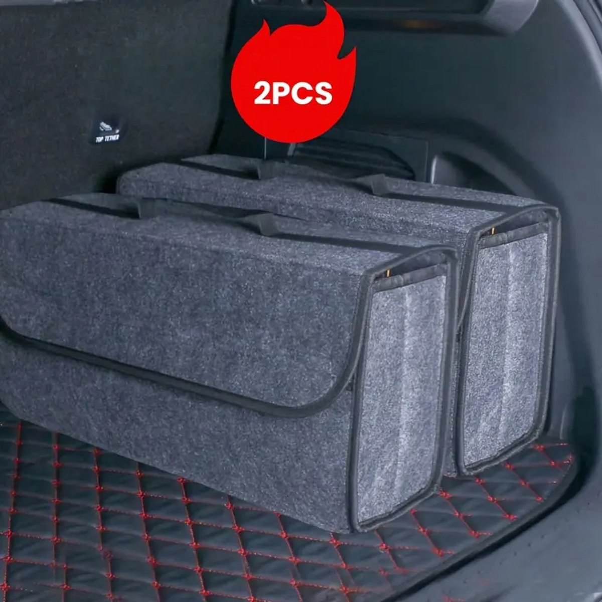 Image of 2 Stuks Grijze Auto Organiser - Anti-Slip Kofferbak Organizer met Compartimenten - Ideale Opbergzak voor Auto Kofferbak, Gereedschap en Auto Accessoires