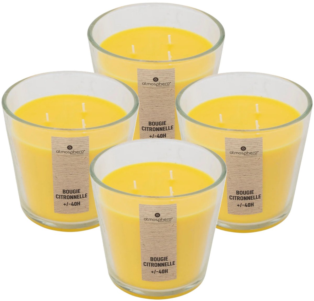 Atmosphera geurkaars - 4x - citrus geur - 40 branduren - geel - in glas - aroma/geurkaars Saffraan