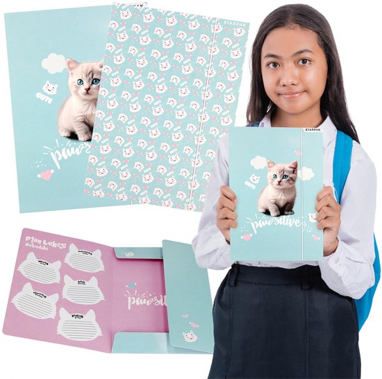 Schattig KATJE GELAMINEERD Elastomap schoolmap met elastiek A4 voor meisjes STARPAK