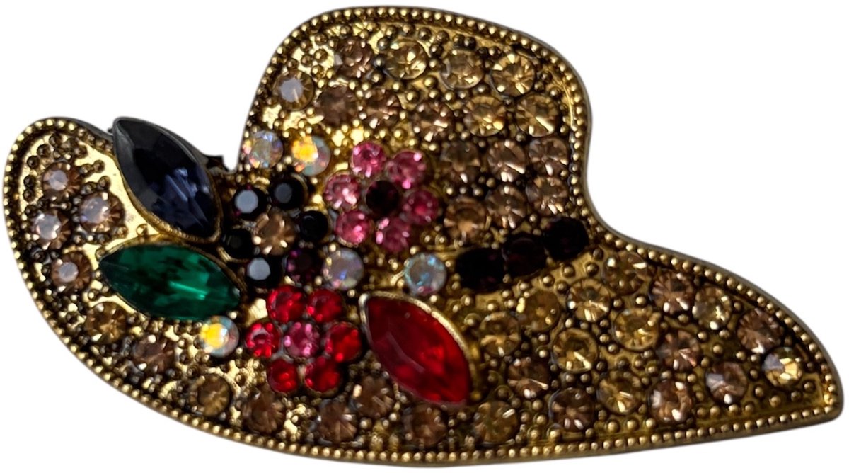 Broche Hoed golvend Strass ( Goudkleurig ) 5,2 x 2,5 cm