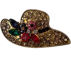Broche Hoed golvend Strass ( Goudkleurig ) 5,2 x 2,5 cm