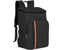 Rugzak Koeltas 30L – Waterdichte Koelrugzak met Isolatie – Ideaal voor Strand, Picknick & Outdoor – Lichtgewicht en Comfortabel – Zwart met Oranje Streep