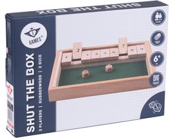 Shut The Box Klein – 28 x 20 cm – Rubberhouten Dobbelspel met Vilt – Inclusief 2 Houten Dobbelstenen