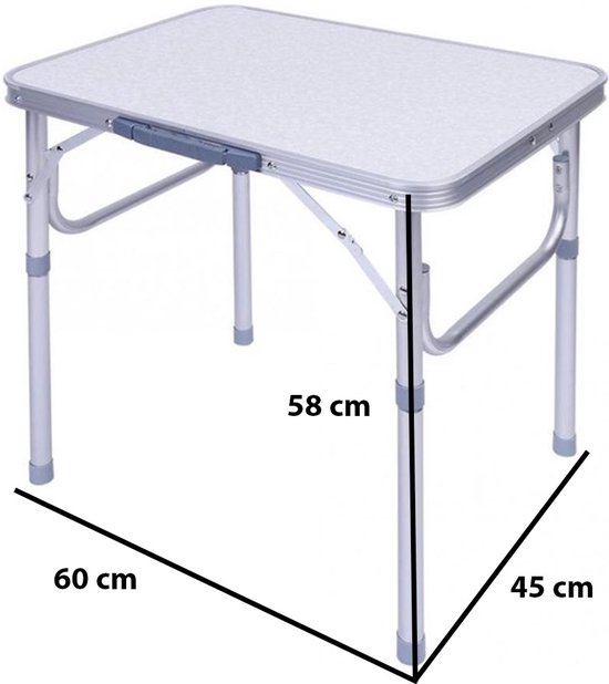 NordFalk campingtafel inklapbaar 60x45x58 - Kampeertafel lichtgewicht & opvouwbaar - Hoogte verstelbaar