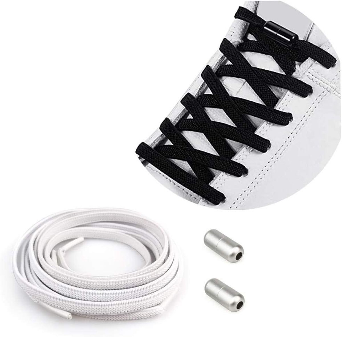 JGS Premium - Elastische Schoenveters met Metalen Gespen voor Kinderen en Volwassenen - Vervangende Elastische Metalen Sluiting Ontdek deze handige elastische schoenveters die geen stropdas vereisen. Geschikt voor alle soorten schoenen!